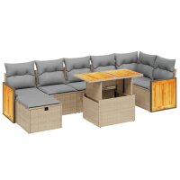 vidaXL 8-tlg. Garten-Sofagarnitur mit Kissen Beige Poly Rattan