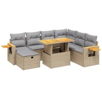 vidaXL 8-tlg. Garten-Sofagarnitur mit Kissen Beige Poly Rattan