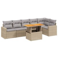 vidaXL 7-tlg. Garten-Sofagarnitur mit Kissen Beige Poly Rattan