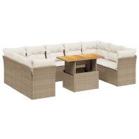 vidaXL 10-tlg. Garten-Sofagarnitur mit Kissen Beige Poly Rattan