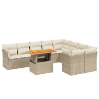 vidaXL 10-tlg. Garten-Sofagarnitur mit Kissen Beige Poly Rattan