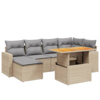 vidaXL 7-tlg. Garten-Sofagarnitur mit Kissen Beige Poly Rattan