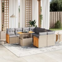 vidaXL 9-tlg. Garten-Sofagarnitur mit Kissen Beige Poly Rattan