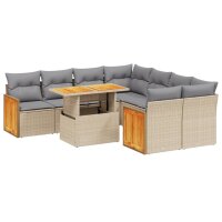 vidaXL 9-tlg. Garten-Sofagarnitur mit Kissen Beige Poly Rattan