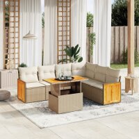 vidaXL 7-tlg. Garten-Sofagarnitur mit Kissen Beige Poly...