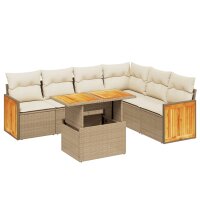 vidaXL 7-tlg. Garten-Sofagarnitur mit Kissen Beige Poly...