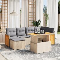 vidaXL 7-tlg. Garten-Sofagarnitur mit Kissen Beige Poly...