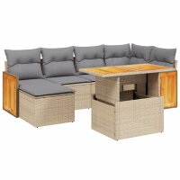 vidaXL 7-tlg. Garten-Sofagarnitur mit Kissen Beige Poly...