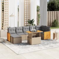 vidaXL 8-tlg. Garten-Sofagarnitur mit Kissen Beige Poly Rattan