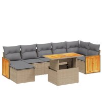 vidaXL 8-tlg. Garten-Sofagarnitur mit Kissen Beige Poly Rattan