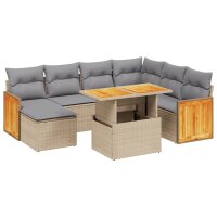 vidaXL 8-tlg. Garten-Sofagarnitur mit Kissen Beige Poly Rattan