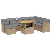 vidaXL 9-tlg. Garten-Sofagarnitur mit Kissen Beige Poly Rattan