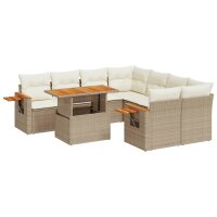 vidaXL 9-tlg. Garten-Sofagarnitur mit Kissen Beige Poly Rattan