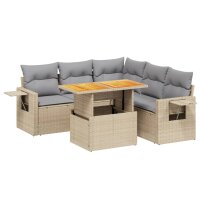 vidaXL 6-tlg. Garten-Sofagarnitur mit Kissen Beige Poly Rattan