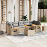 vidaXL 8-tlg. Garten-Sofagarnitur mit Kissen Beige Poly Rattan