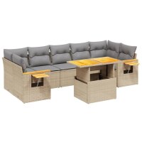 vidaXL 8-tlg. Garten-Sofagarnitur mit Kissen Beige Poly Rattan