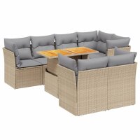 vidaXL 8-tlg. Garten-Sofagarnitur mit Kissen Beige Poly Rattan