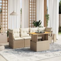 vidaXL 5-tlg. Garten-Sofagarnitur mit Kissen Beige Poly Rattan