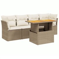 vidaXL 5-tlg. Garten-Sofagarnitur mit Kissen Beige Poly Rattan