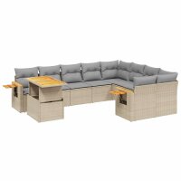 vidaXL 10-tlg. Garten-Sofagarnitur mit Kissen Beige Poly...