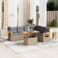 vidaXL 7-tlg. Garten-Sofagarnitur mit Kissen Beige Poly...