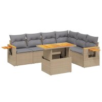 vidaXL 7-tlg. Garten-Sofagarnitur mit Kissen Beige Poly...