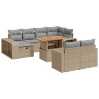 vidaXL 11-tlg. Garten-Sofagarnitur mit Kissen Beige Poly...