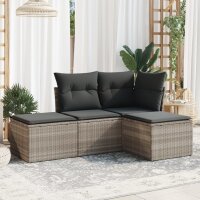 vidaXL 4-tlg. Garten-Sofagarnitur mit Kissen Hellgrau Poly Rattan