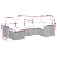 vidaXL 6-tlg. Garten-Sofagarnitur mit Kissen Hellgrau Poly Rattan