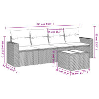 vidaXL 5-tlg. Garten-Sofagarnitur mit Kissen Hellgrau Poly Rattan