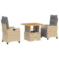 vidaXL 3-tlg. Garten-Essgruppe mit Kissen Beige Poly Rattan