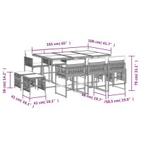 vidaXL 11-tlg. Garten-Essgruppe mit Kissen Schwarz Poly Rattan