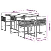 vidaXL 5-tlg. Garten-Essgruppe mit Kissen Grau Poly Rattan