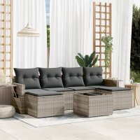 vidaXL 7-tlg. Garten-Sofagarnitur mit Kissen Hellgrau Poly Rattan