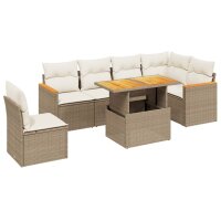 vidaXL 7-tlg. Garten-Sofagarnitur mit Kissen Beige Poly Rattan