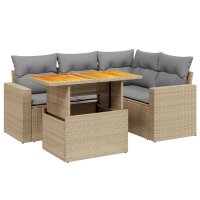 vidaXL 5-tlg. Garten-Sofagarnitur mit Kissen Beige Poly...