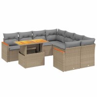 vidaXL 9-tlg. Garten-Sofagarnitur mit Kissen Beige Poly Rattan