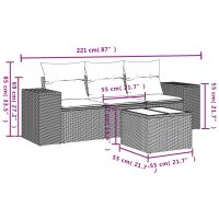 vidaXL 4-tlg. Garten-Sofagarnitur mit Kissen Hellgrau Poly Rattan