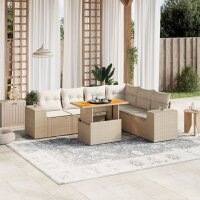 vidaXL 7-tlg. Garten-Sofagarnitur mit Kissen Beige Poly Rattan