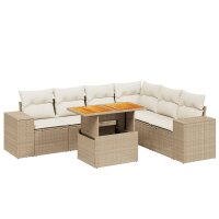 vidaXL 7-tlg. Garten-Sofagarnitur mit Kissen Beige Poly Rattan