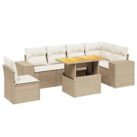 vidaXL 7-tlg. Garten-Sofagarnitur mit Kissen Beige Poly Rattan