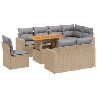 vidaXL 9-tlg. Garten-Sofagarnitur mit Kissen Beige Poly Rattan