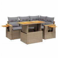 vidaXL 5-tlg. Garten-Sofagarnitur mit Kissen Beige Poly Rattan