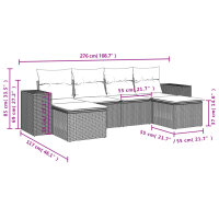 vidaXL 6-tlg. Garten-Sofagarnitur mit Kissen Hellgrau Poly Rattan