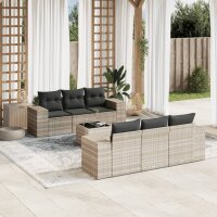 vidaXL 7-tlg. Garten-Sofagarnitur mit Kissen Hellgrau Poly Rattan