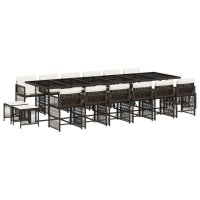 vidaXL 17-tlg. Garten-Essgruppe mit Kissen Braun Poly Rattan