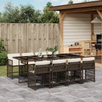 vidaXL 9-tlg. Garten-Essgruppe mit Kissen Braun Poly Rattan