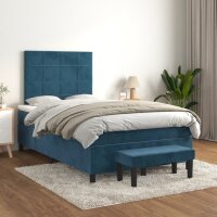 vidaXL Boxspringbett mit Matratze Dunkelblau 120x190 cm Samt