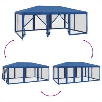 vidaXL Partyzelt mit 10 Mesh-Seitenteilen Blau 6x4 m HDPE