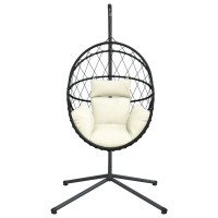 vidaXL Hängesessel Ei-Design mit Ständer Beige Rattan und Stahl